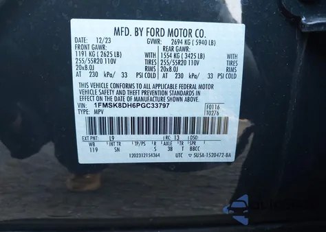 2023 Ford Explorer Xlt z USA, uszkodzony, nr VIN 1FMSK8DH6PGC33797